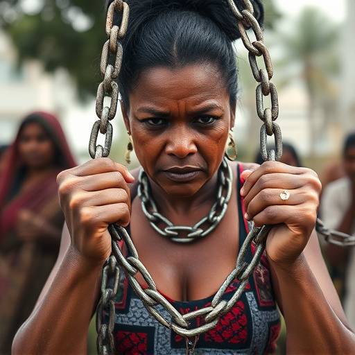 Un'immagine simbolica che rappresenta una donna che si libera dalle catene, illustrando la lotta contro la violenza di genere.