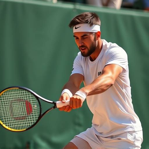 Un tennista che serve la palla durante un match agli Internazionali d'Italia